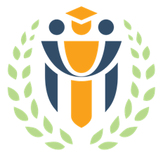Logo for Community-Academic Scholars Initiative. Gold icon of person with graduation cap hugged by two blue people icons on either side and framed with green laurel branches.