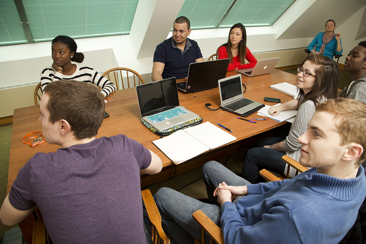 students in a small group discussion