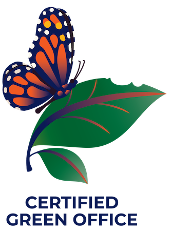 Logo of a monarch butterfly on a leaf with the caption CERTIFIED GREEN OFFICE