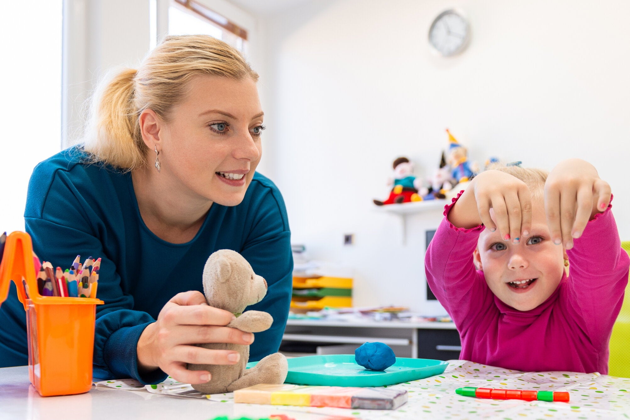 Researcher and child working together