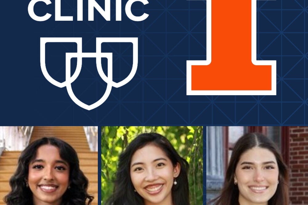 Three pictures of our selected students under the mayo clinic and block I logos