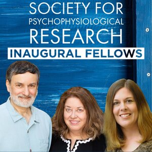 Above, white text on blue background stating "Society for psychophysiological research inaugural fellows", below from left to right, head shots of Dr.s Gratton, Fabiani, and Federmeier