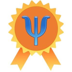 The letter Psi on an stylized award ribbon