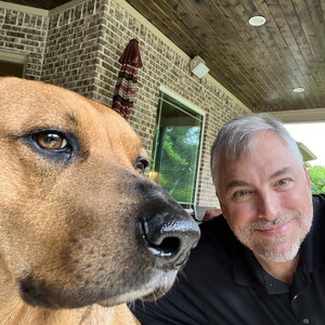 Miso and me at our home in Texas not long before the move.