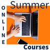 A closeup of hands typing on a laptop promoting summer online courses.