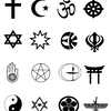 16 religious symbols of different faiths in black and white